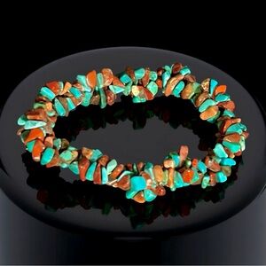 Gorgeous ✨NWT✨Vintage Navajo Turquoise, Tiger Eye & Angel Coral Stretch Bracelet